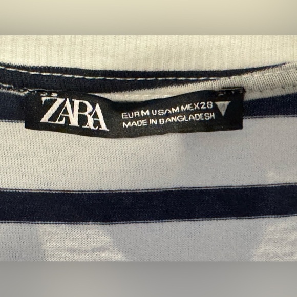 Women’s Zara Cotton Navy & White Stripe  Short Sleeve T-Shirt: M - Picture 5 of 7